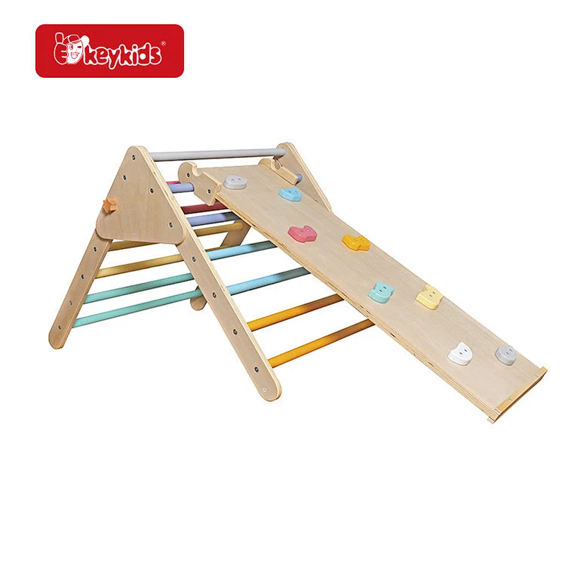 Indoor Foldable Montessori Wooden Climbing Frames W01F021 for Kids' Triangle Climbing Toys